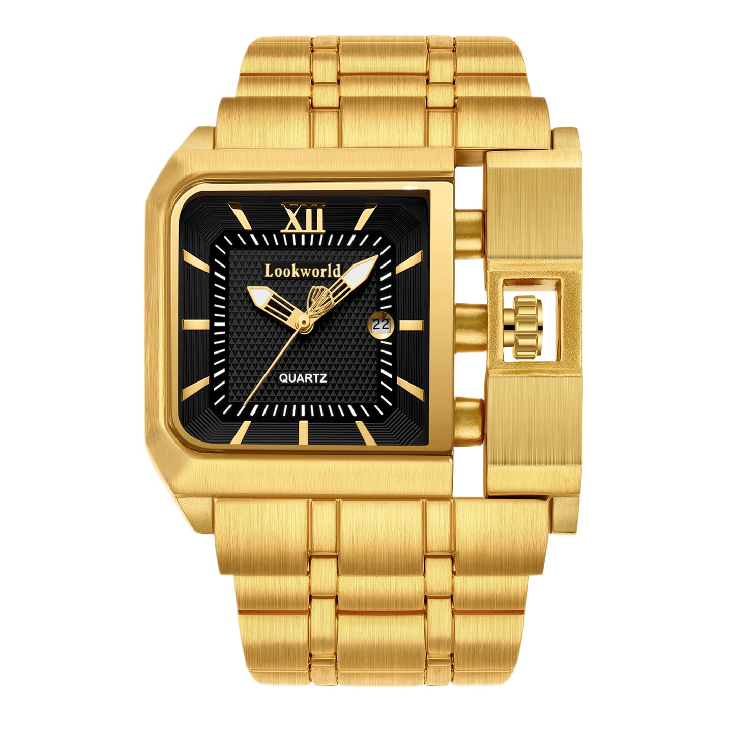 LOOKWORLD Men's Classic Business Luxury Watch - Square Blue and Gold Scales, High Quality Quartz Watch, Polishing Craftsmanship, Fashionable Men's Watch