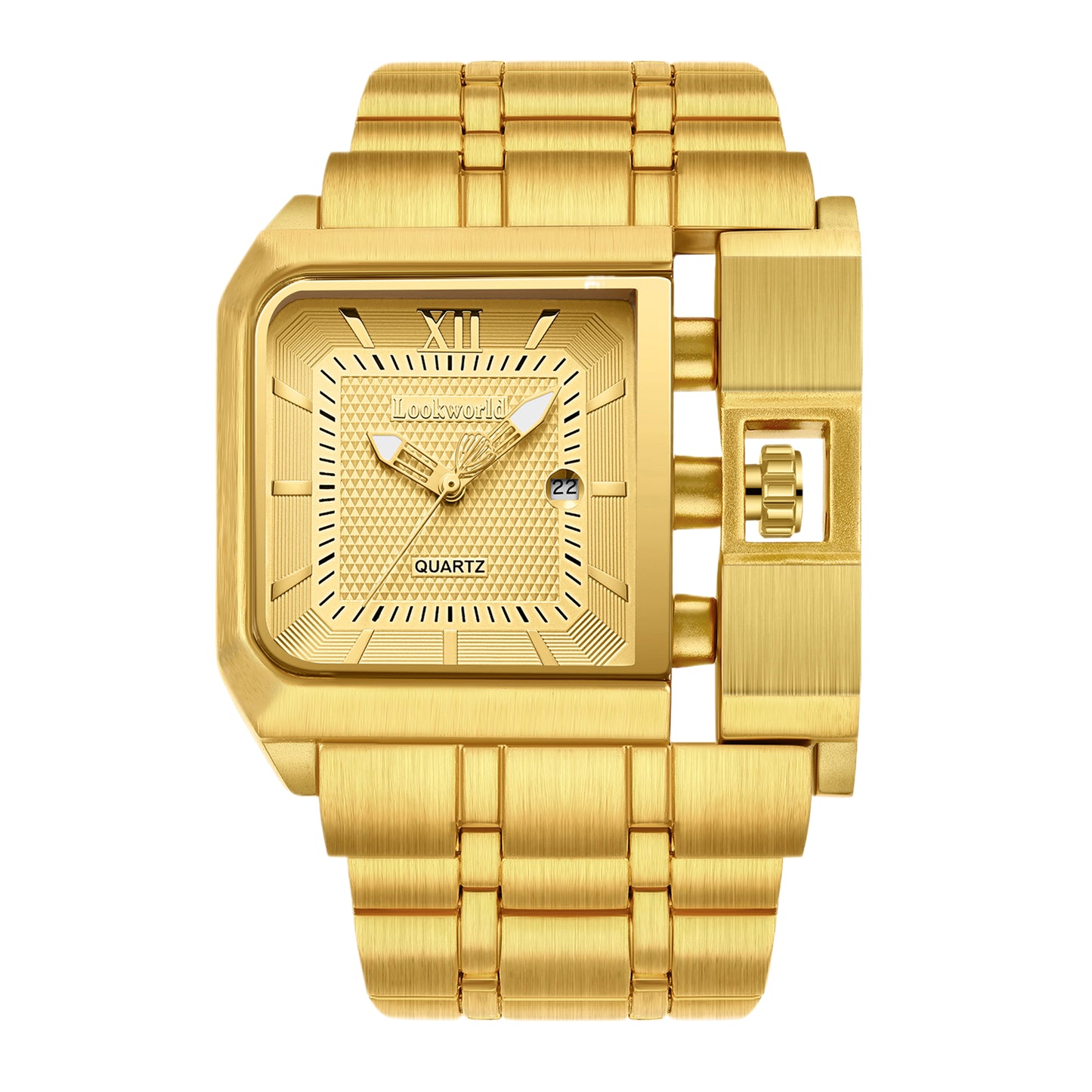 LOOKWORLD Men's Classic Business Luxury Watch - Square Blue and Gold Scales, High Quality Quartz Watch, Polishing Craftsmanship, Fashionable Men's Watch